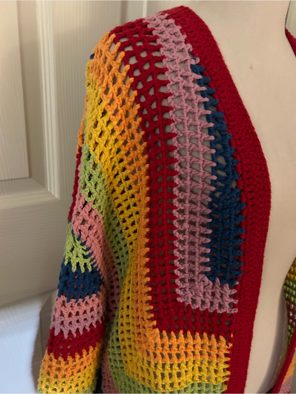 Farm Rio ๐ 100% cotton Rainbow handmade Crochet Open Cardigan colorful dopamine - Picture 3 of 8